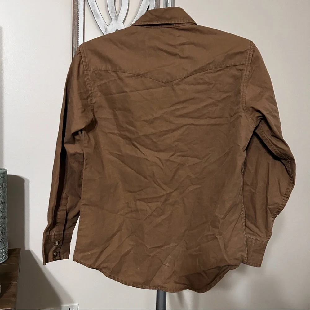 Larry Mahan Boys Snap Button Down Shirt Large 12 14 Brown Long‎ Sleeve - Picture 2 of 6
